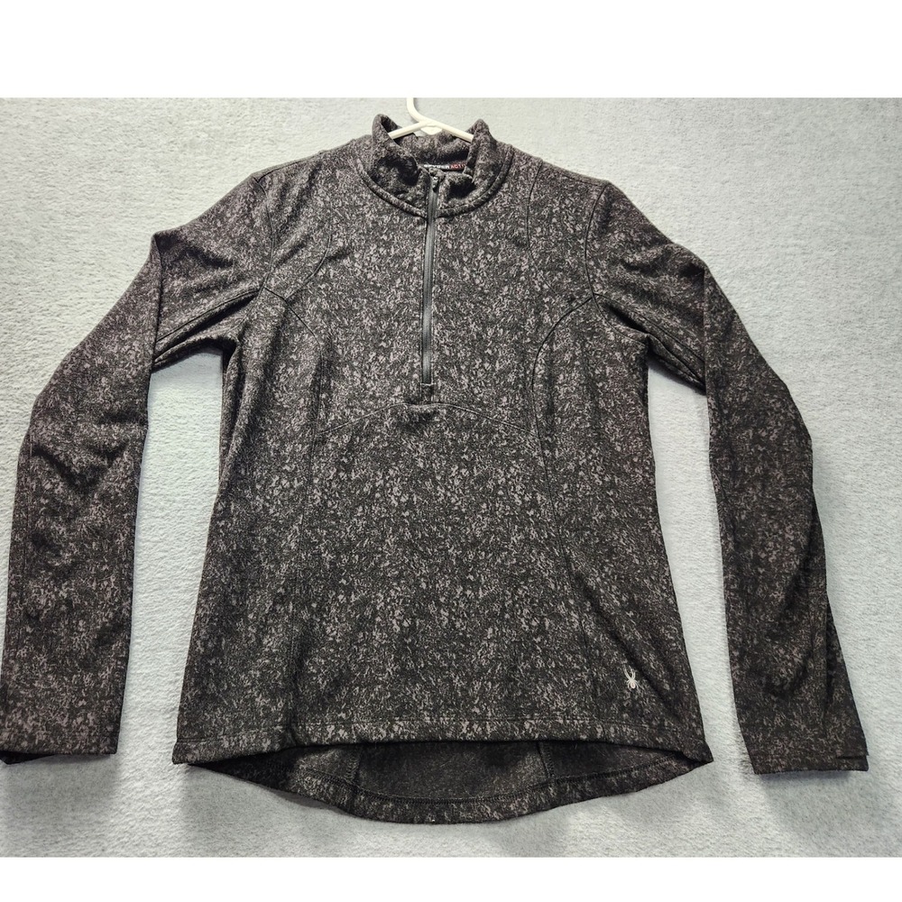Spyder Active Womens Quarter Zip Pullover Charcoal Black Textured Athletic Top‎